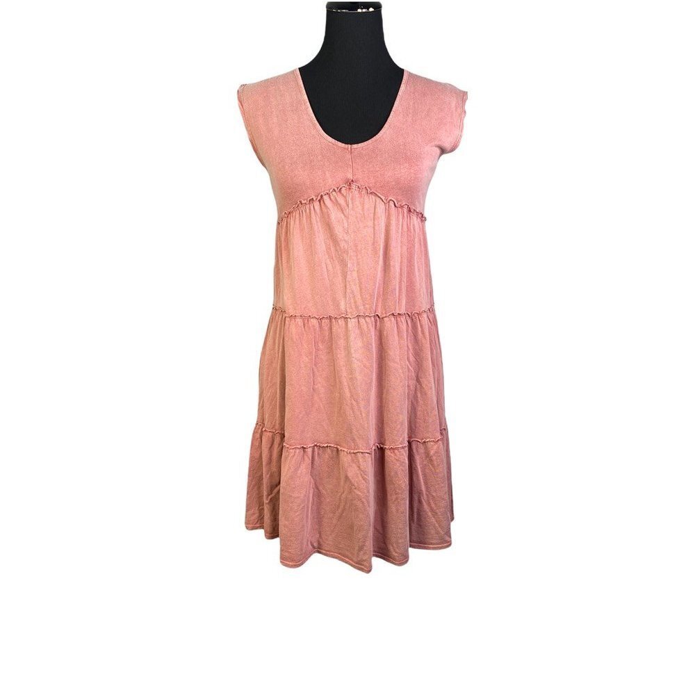 For The Republic Womens Tiered A Line Dress Pink Heathered Scoop Neck XS New